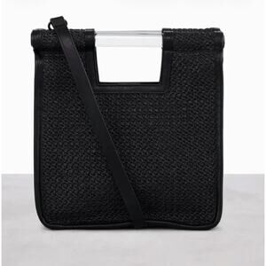 BEIS Black Naturals Crossbody Woven Raffia Vegan Leather Bag Revolve